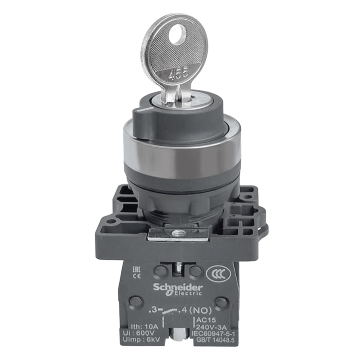 Chave Seletora Plástico 22mm 3 Posições Fixa Com Chave Retira Meio 2Na XA2EG33 - Schneider Electric