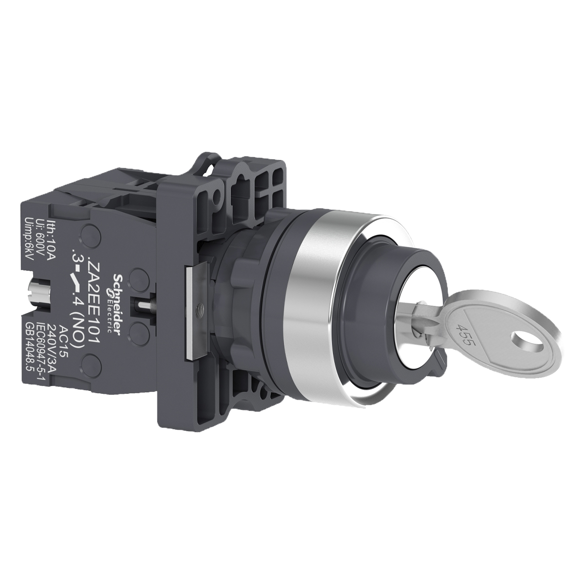 Chave Seletora Plástico 22mm 3 Posições Retorno C/Chave Retira Meio 2Na XA2EG73 - Schneider Electric