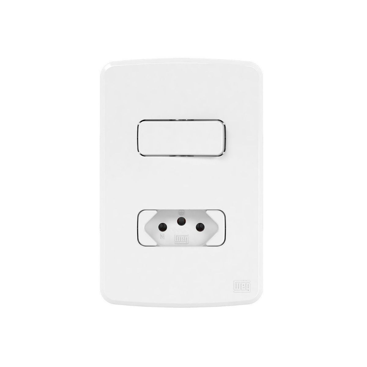 Conjunto 1 Interruptor Paralelo + 1 Tomada 2P+T Distanciados 10A 250V C/Placa 4X2 Branco Compose - Weg