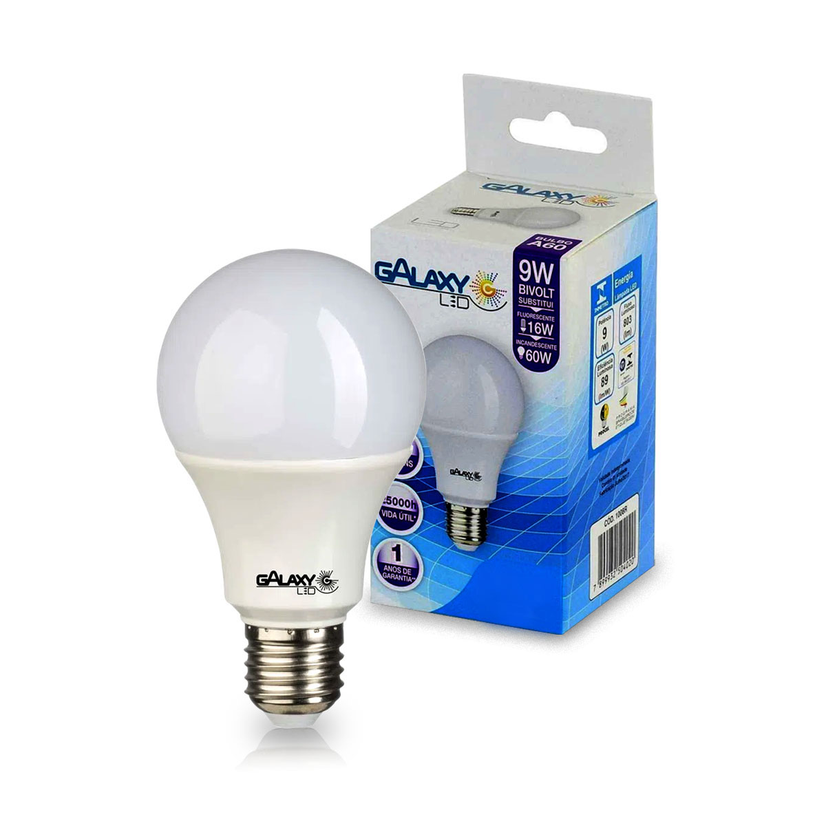 Lâmpada Led Bulbo A60 9W Bivolt E27 6500K Luz Branca - Galaxy Led
