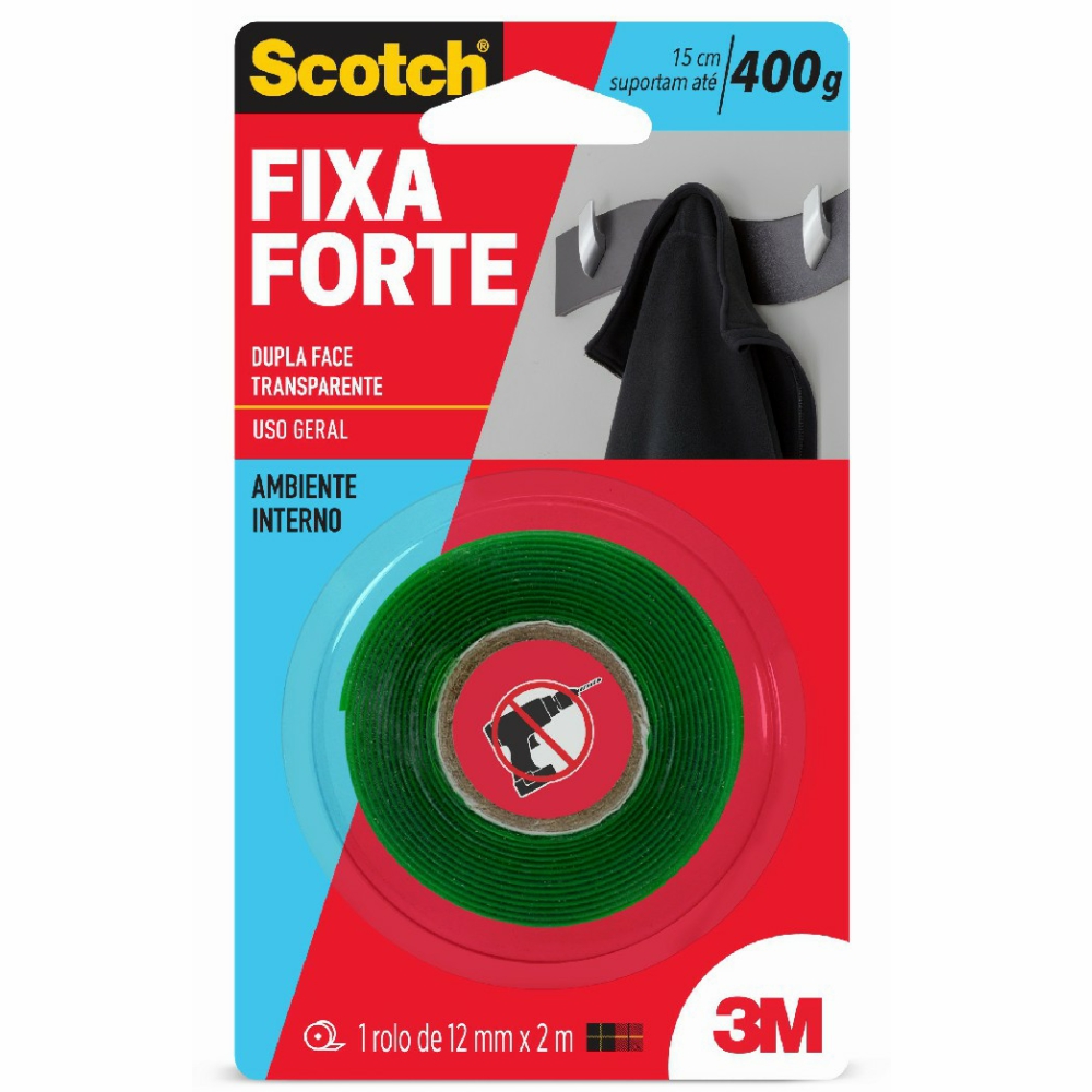 Fita Dupla Face 12mm 2 Metros Transparente Scotch Fixa Forte HB004419873 - 3M Do Brasil