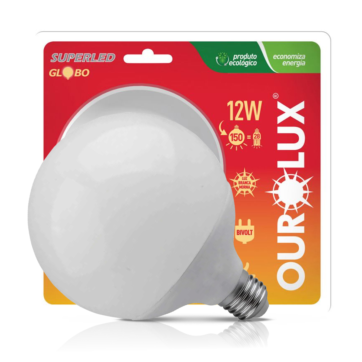 Lâmpada Led Globo G120 12W Bivolt E27 2700K Luz Amarela - Ourolux