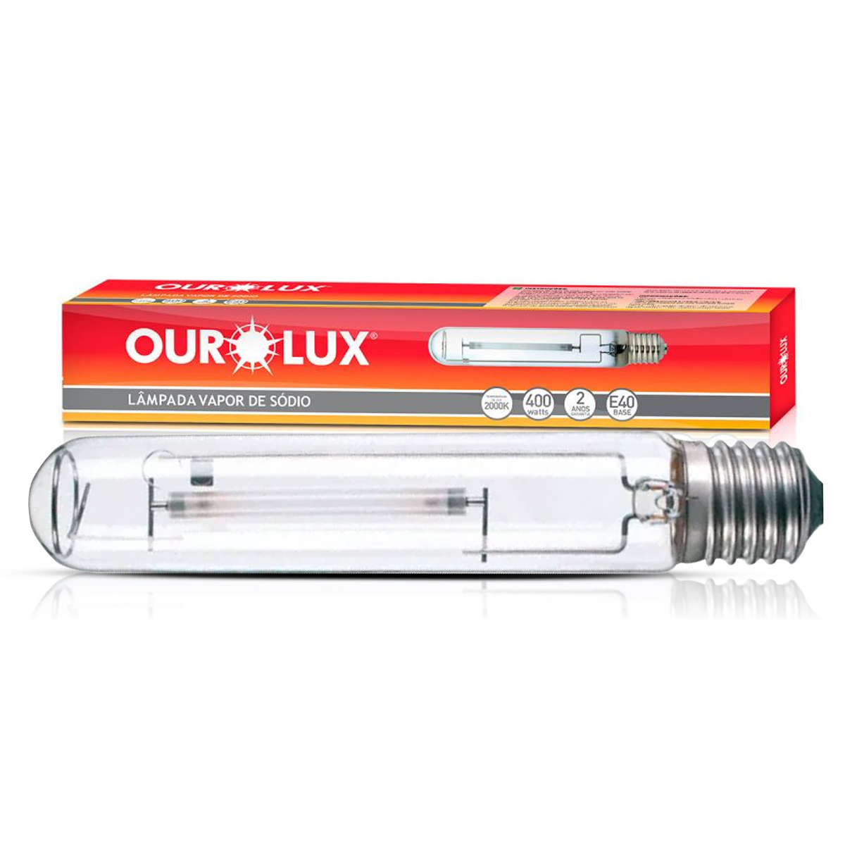 Lâmpada Vapor Sódio Tubular 400W E40 2000K Luz Amarela - Ourolux