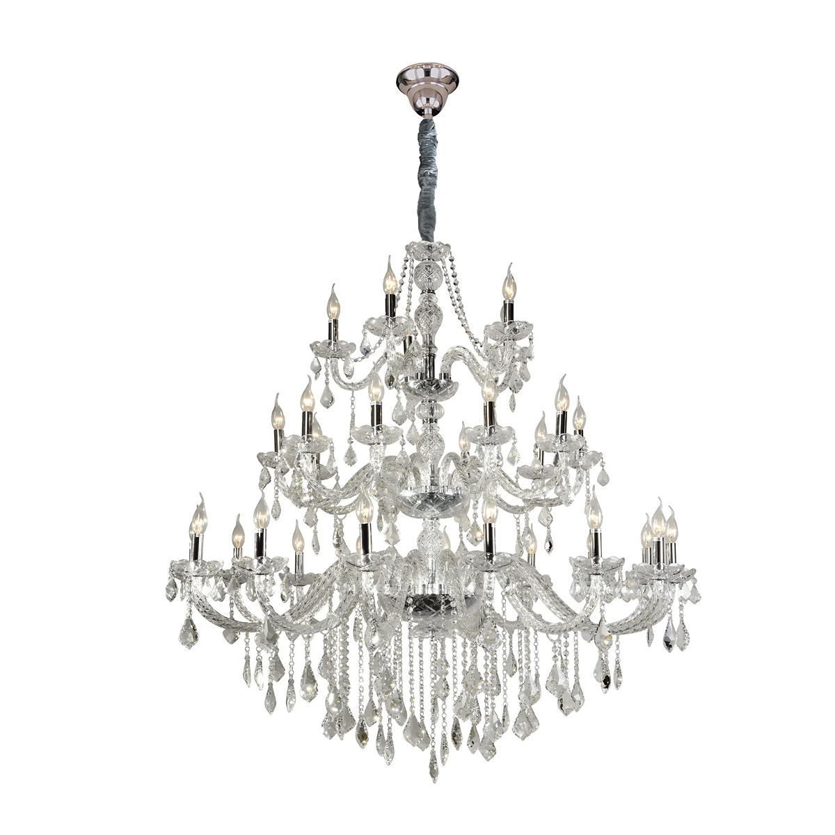 Luminária Lustre Maria Thereza Transparente 30xE14 Bivolt Clássico - Hevvy