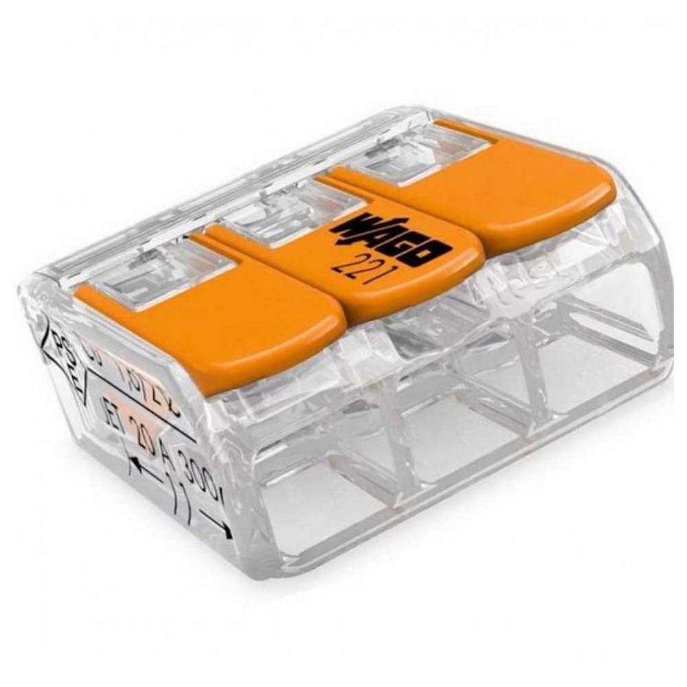 Conector Elétrico Emenda Rápido Poliamida 3 Polos 4,00mm Embutir Com 4 Unidades - Wago