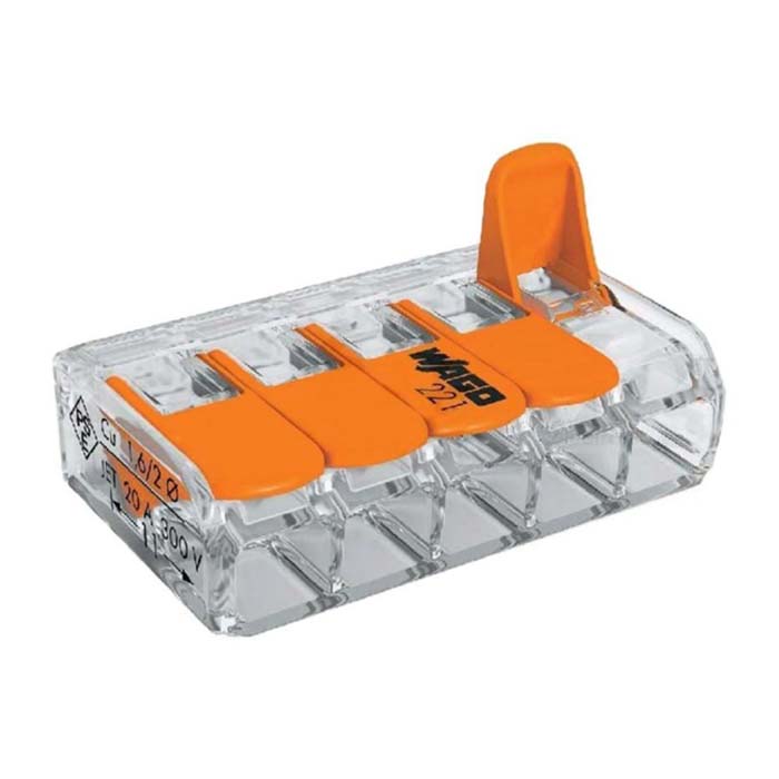 Conector Elétrico Emenda Rápido Poliamida 5 Polos 4,00mm Embutir Com 4 Unidades - Wago