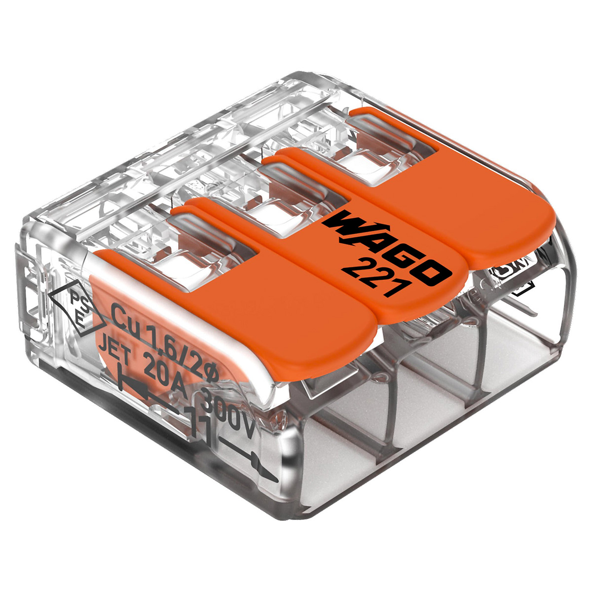 Conector Elétrico Emenda Rápido Poliamida Laranja/Transparente 3 Polos 4,00Mm 221-413 - Wago