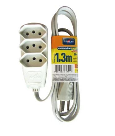 Extensão Elétrica Sort 3X 0,75mm 1,3 Metros Branco 3 Tomadas  10A 250V - Daneva