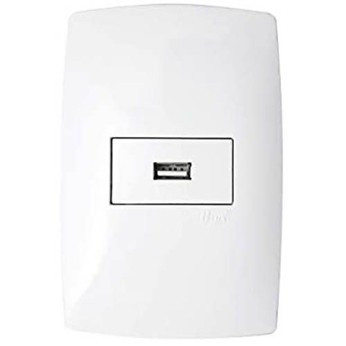 Conjunto 1 Carregador Usb Horizontal 1A Bivolt 4X2 Branco - Blux