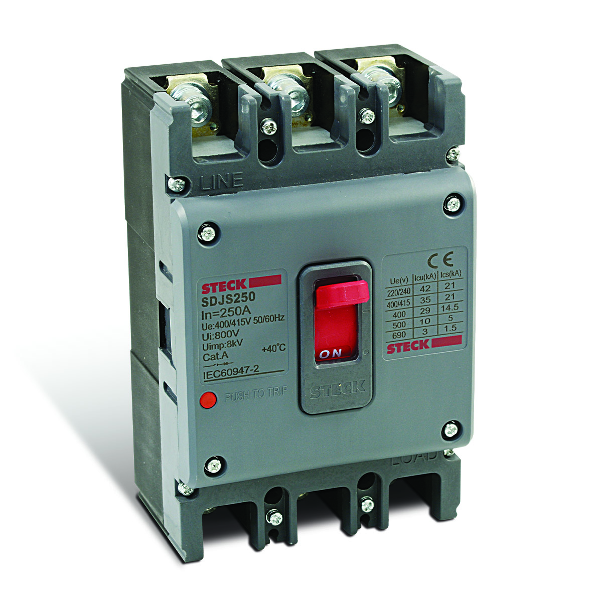 Disjuntor Caixa Moldada Tripolar 250A 35Ka 400/415V SDJS250 - Steck