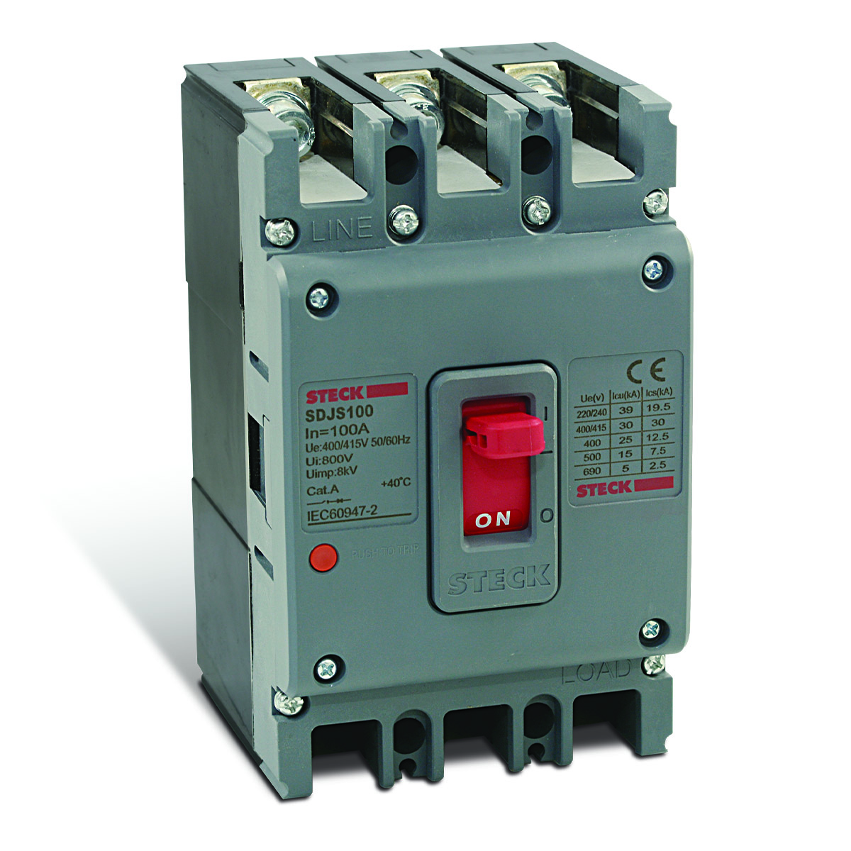 Disjuntor Caixa Moldada Tripolar 100A 30Ka 400/415V SDJS100 - Steck