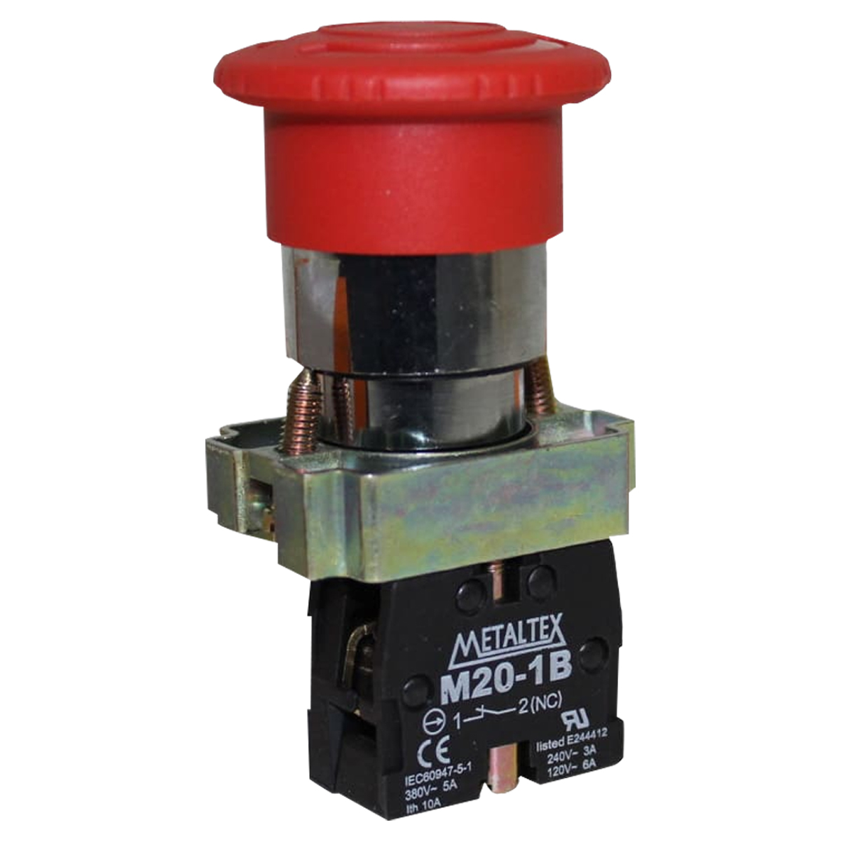 Botão Emergência Cogumelo Com Trava 22Mm 1Nf Metálico Vermelho Comando - Metaltex