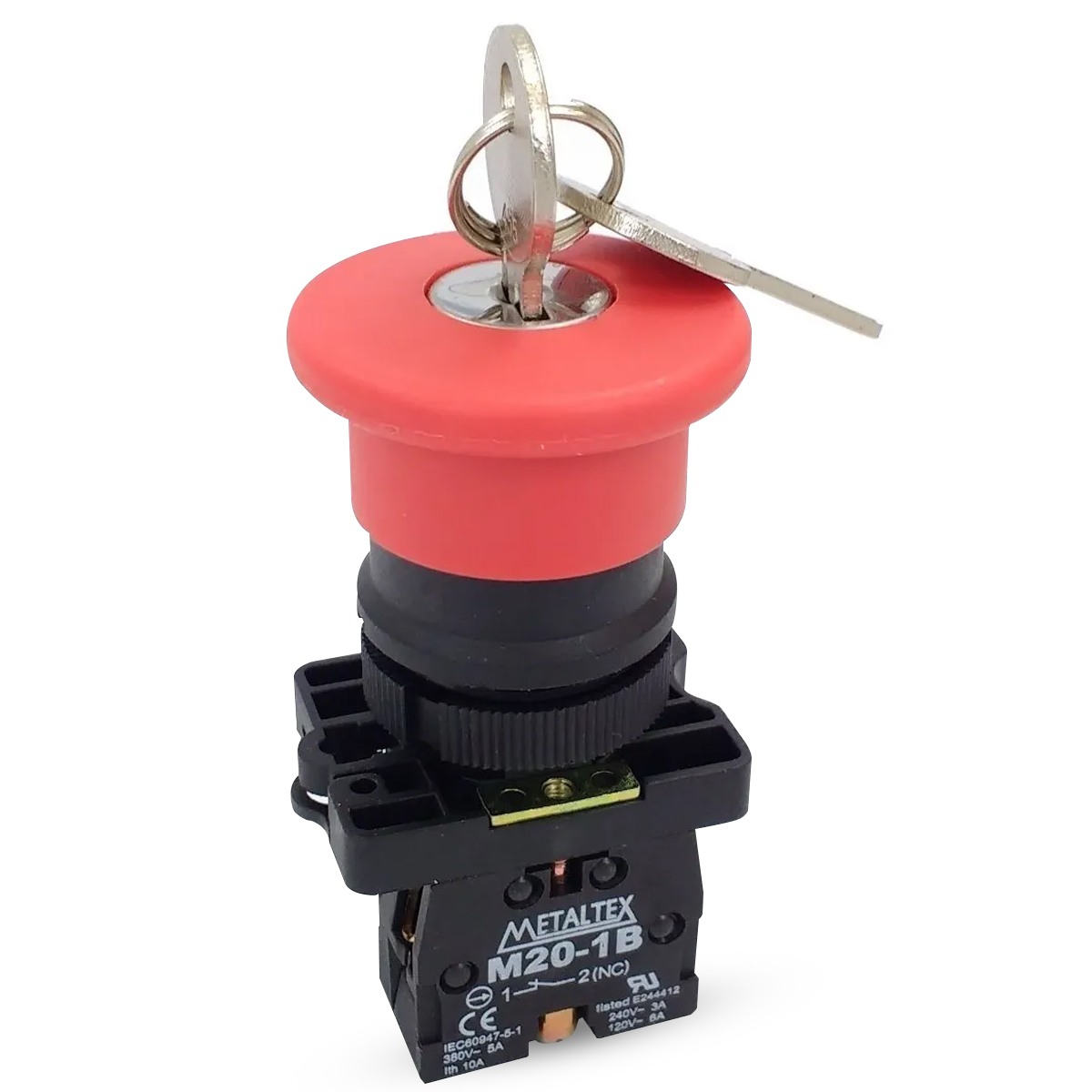 Botão Emergência Com Chave Plástico 1Nf 22mm Vermelho - Metaltex