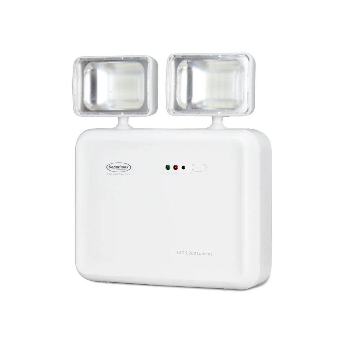 Luminária Emergência Led 2 Faróis Sobrepor 2W Bivolt C/24 Leds 6000K/7000K Branco Frio 1200Lm 3H Ip65 - Segurimax