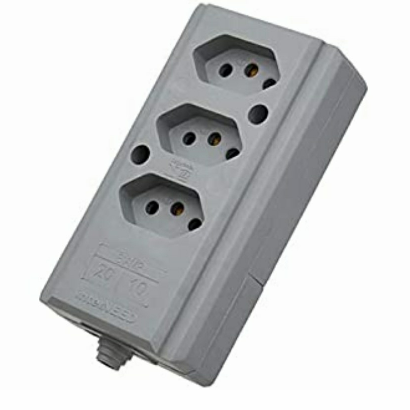 Tomada Barra Hércules 3 Tomadas 10/20A Cinza - Interneed