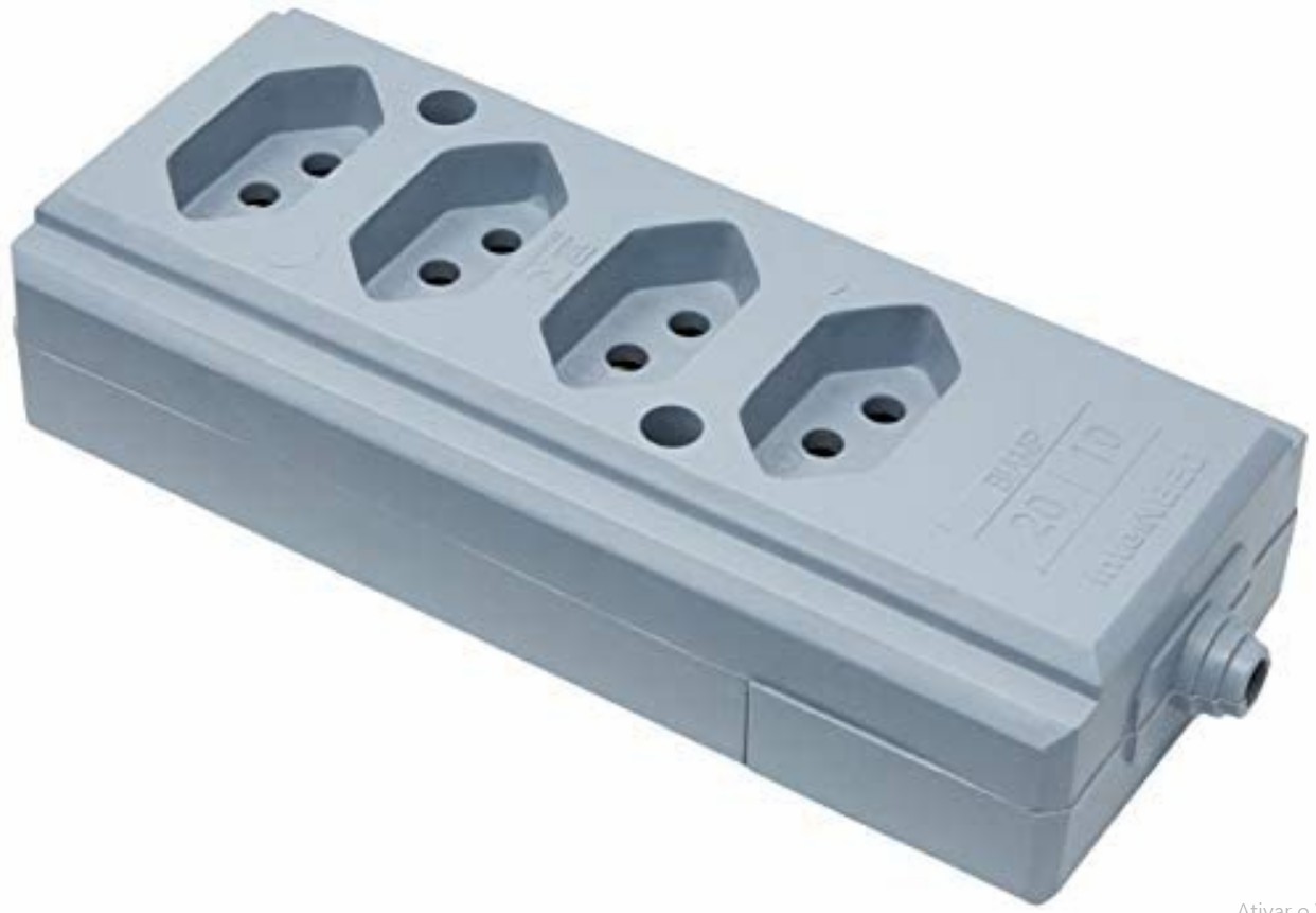 Tomada Barra Hércules 4 Tomadas 10/20A Cinza - Interneed