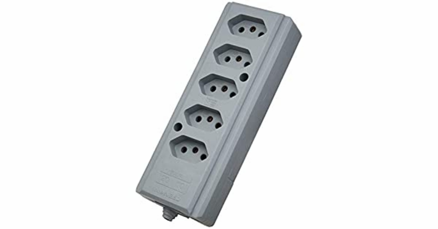 Tomada Barra Hércules 5 Tomadas 10/20A Cinza - Interneed