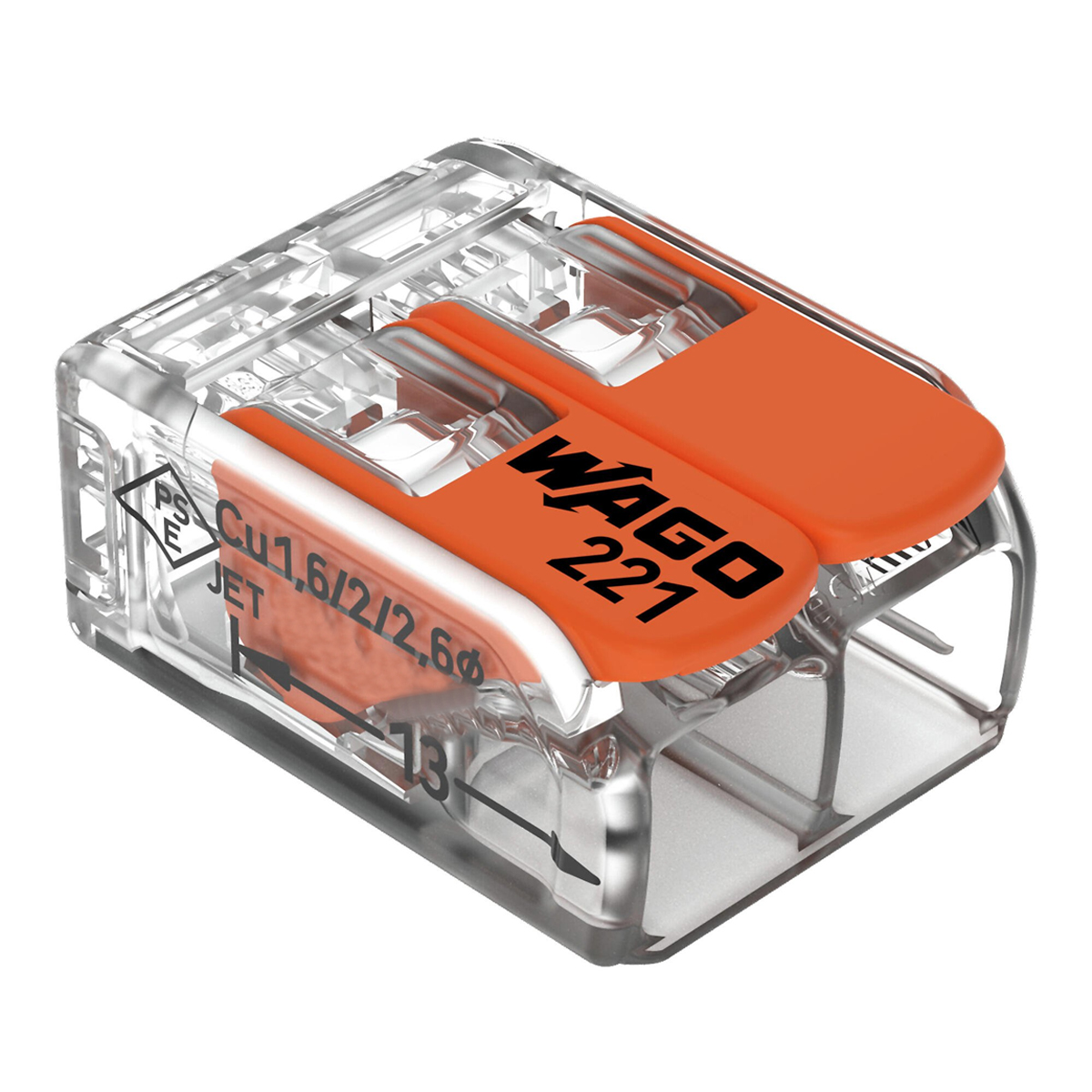 Conector Elétrico Emenda Rápido Poliamida Laranja/Transparente 2 Polos 6,00mm - Wago