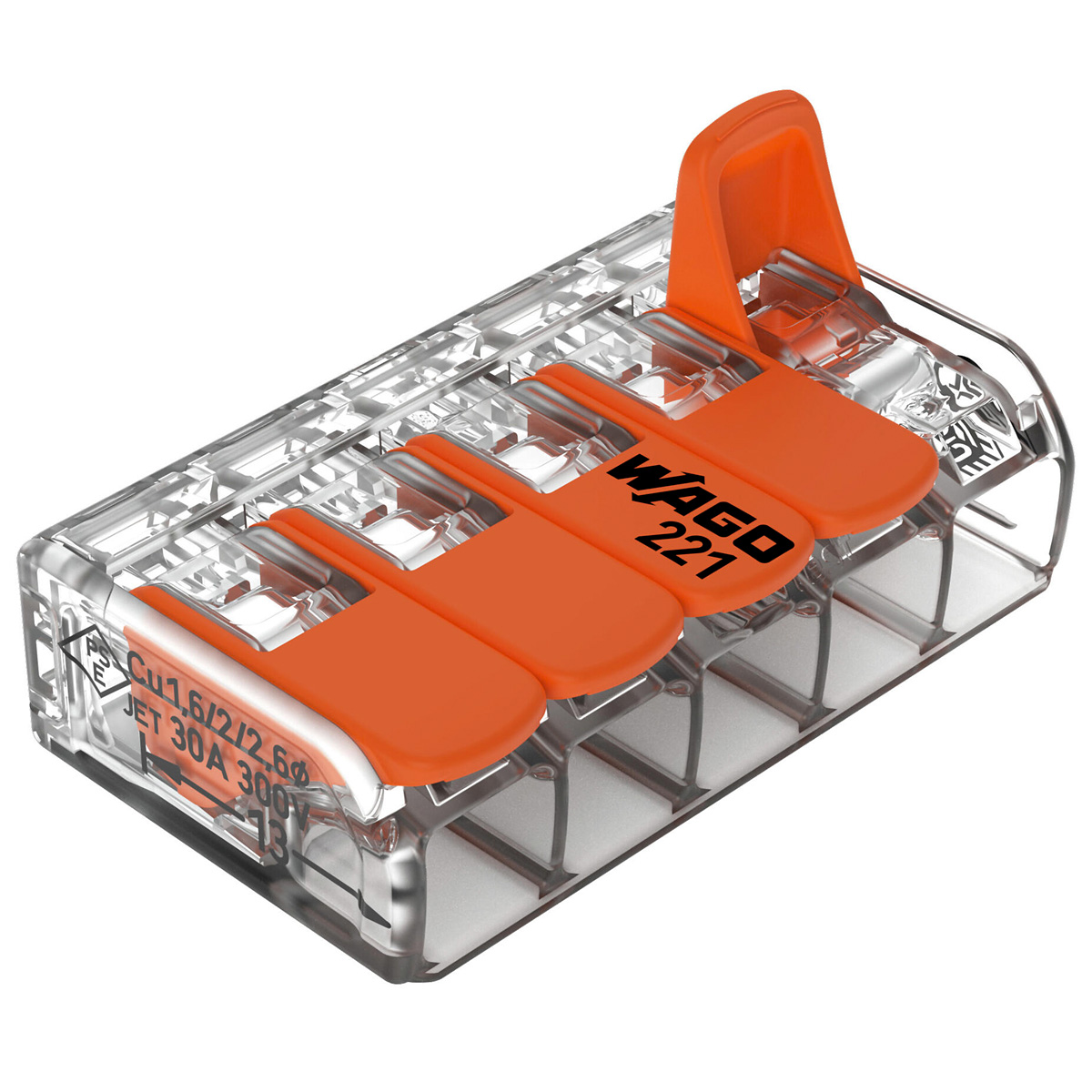 Conector Elétrico Emenda Rápido Poliamida Laranja/Transparente 5 Polos 6,00Mm 221-615 - Wago