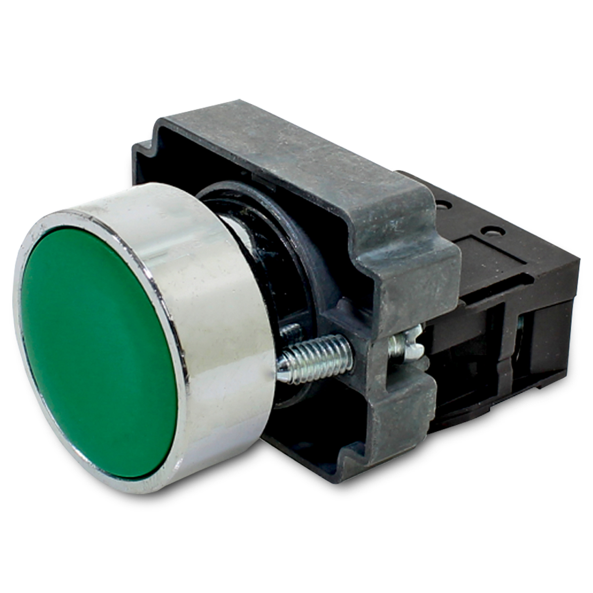 Botão De Comando Metálico 1Na 22Mm Verde Pulsador Faceado Redondo - Metaltex