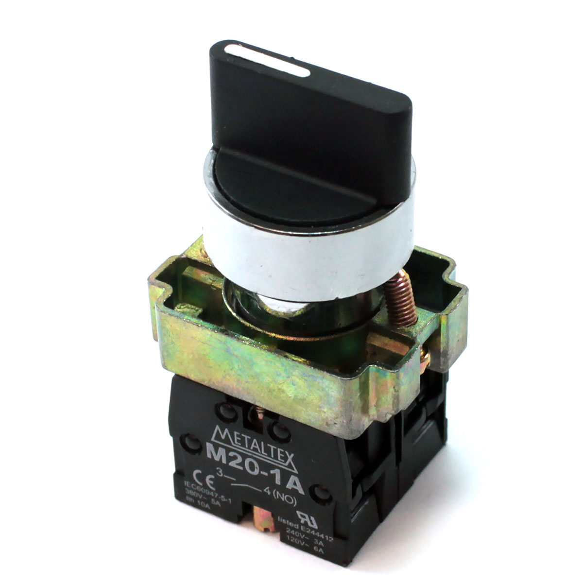 Chave Seletora Metálica 3 Posições Fixas Preto 22mm Knob Curto 45G 2Na - Metaltex