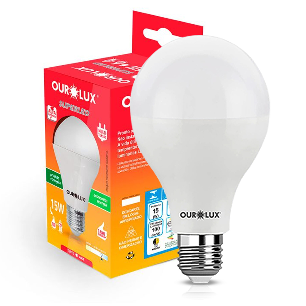 Lâmpada Led Bulbo Alta Potência A60 15W Bivolt E27 6500K Luz Branca - Ourolux