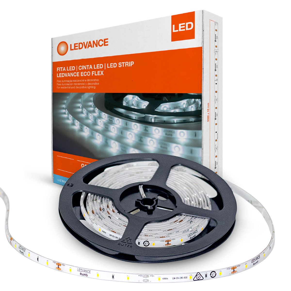 Fita De Led LED 4,8W/M 12Vcc Luz Branca 6500K Rolo Com 5 Metros - Osram/Ledvance