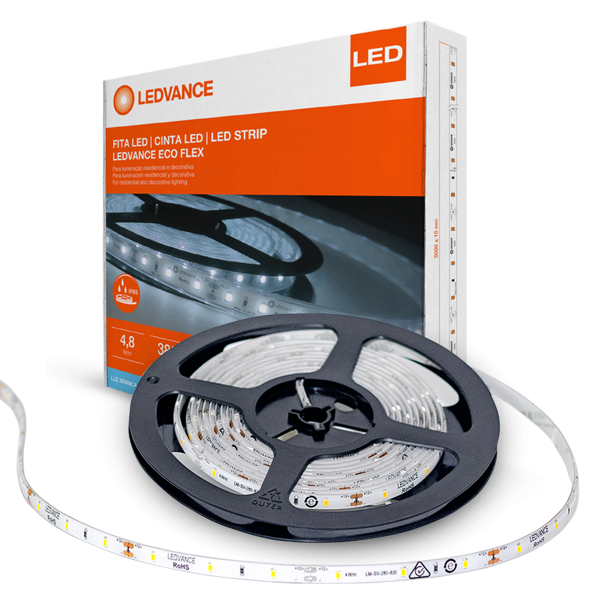 Fita De Led LED 4,8W/M 12Vcc Luz Branca 6500K Rolo Com 5 Metros - Osram/Ledvance