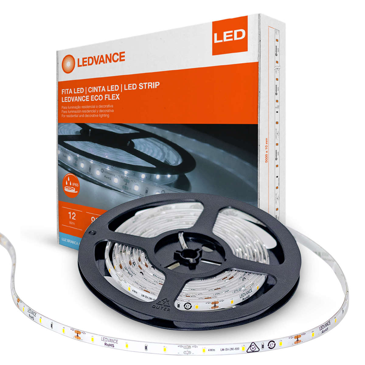 Fita De Led LED 12W/M 12V Luz Branca 6500K Rolo Com 5 Metros - Osram/Ledvance