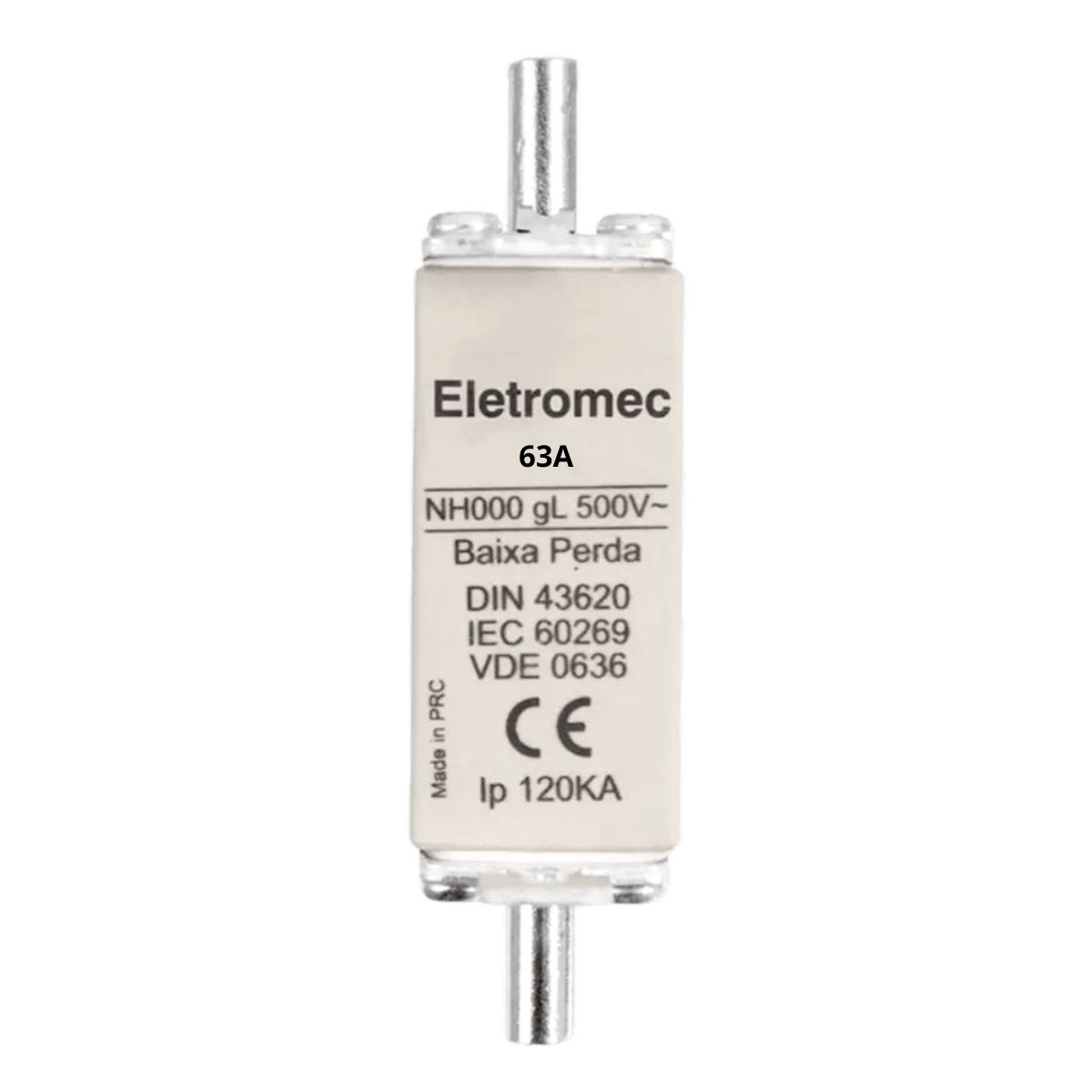 Fusível Nh Retardado T-000 gL/gG 63A 500Vca 120kA NH000GL063C - Eletromec