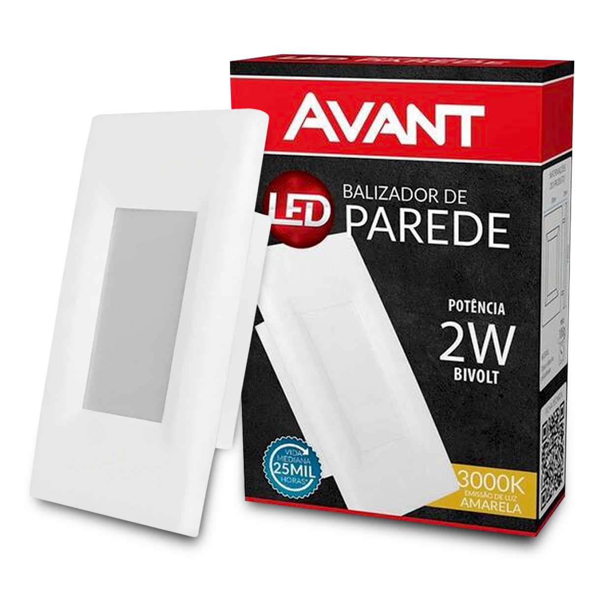 Luminária Balizador Led Embutir Retangular Branco 2W Bivolt 3000L Luz Amarela 120Lm Difusor Policarbonato Avant