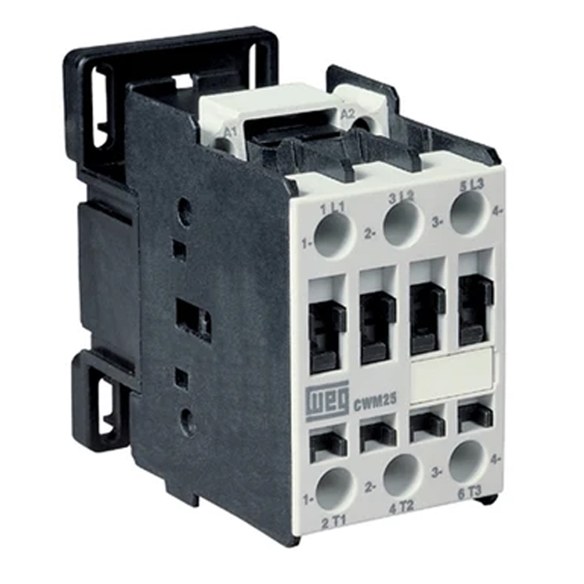 Contator Potência Tripolar 25A 20/24V 50/60Hz Terminal Parafuso Fixação Trilho/Parafuso Weg