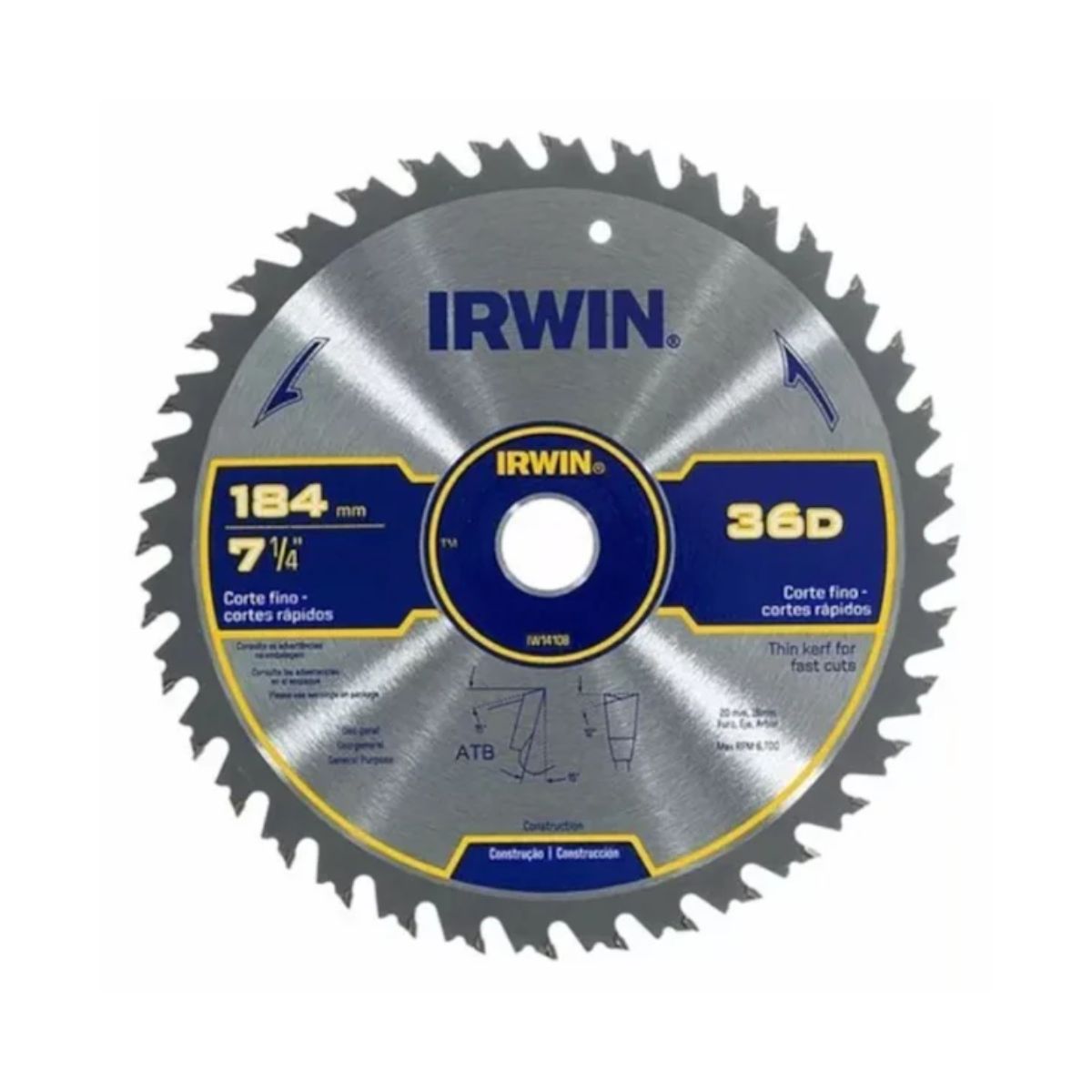 Disco Serra Circular 7.1/4 (184Mm) 36 Dentes 20Mm P/Madeira 6700Rpm - Irwin