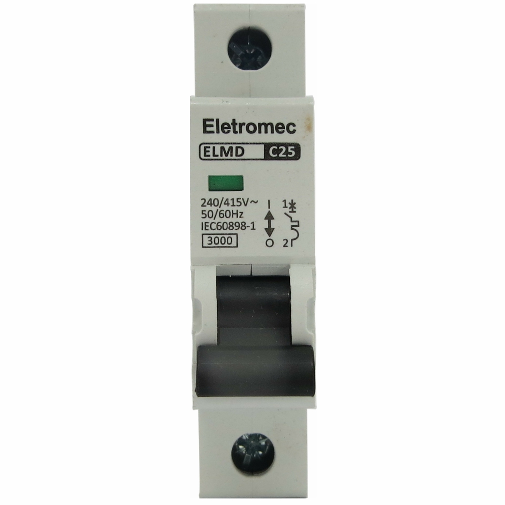 Disjuntor Mini Din Unipolar 25A Curva C 3Ka 230/400V ELMD-1C25 - Eletromec