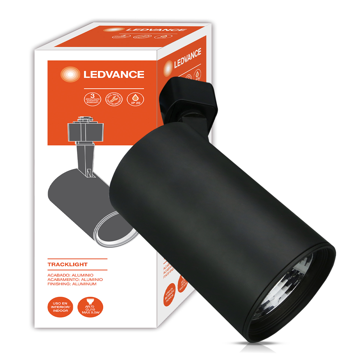 Luminária Spot Trilho Redonda Preto Para Lâmpada Ar70 9,5W Gu10 - Osram/Ledvance