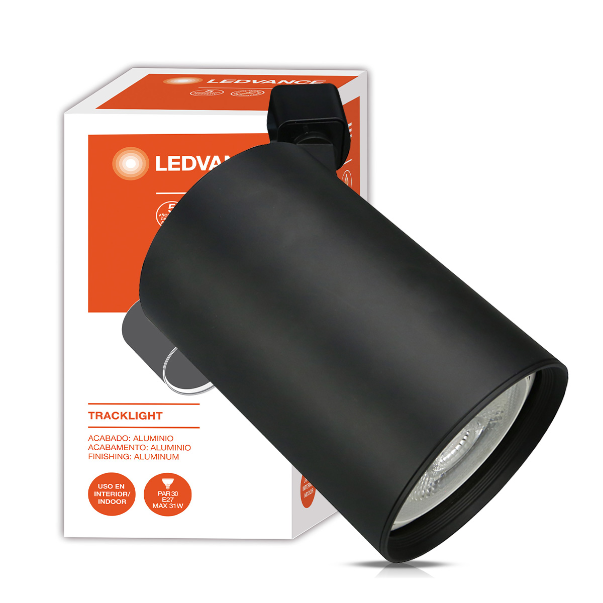 Luminária Spot Trilho Redonda Preto Para Lâmpada Par30 31W E27 - Osram/Ledvance