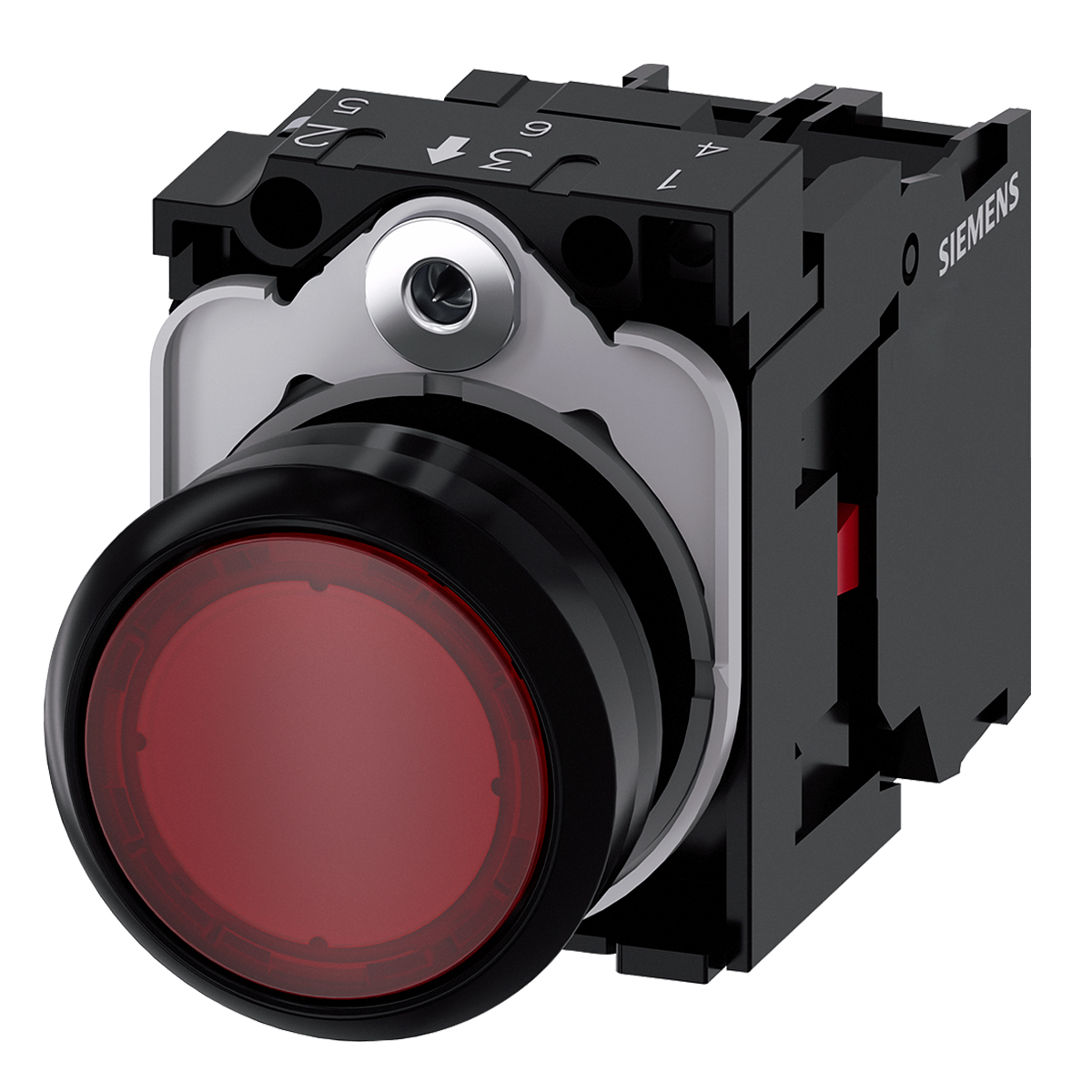 Botão Comando Pulsador Faceado Iluminado Redondo 22mm Plástico Vermelho 1Nf Led 24Vca/Cc 3SU11020AB201CA0 Siemens