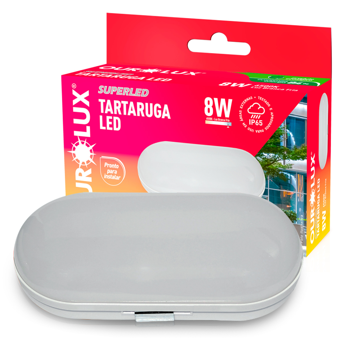 Luminária Tartaruga Led Oval Branco 8W 6500K Luz Branca Ip65 - Ourolux