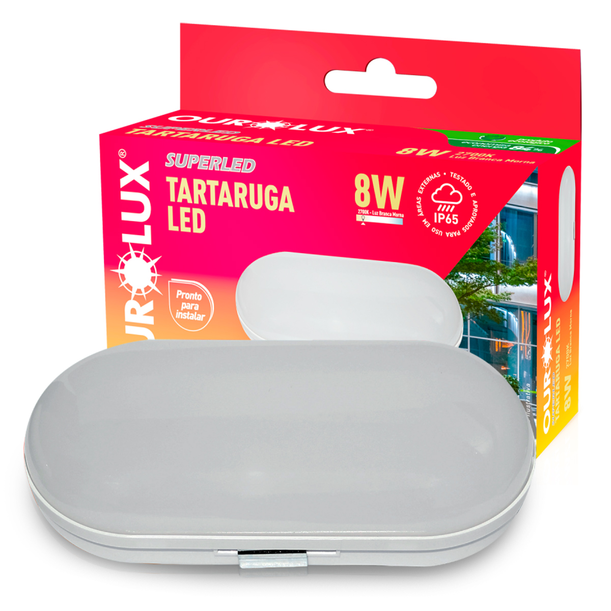 Luminária Tartaruga Led Oval Branco 8W 2700K Luz Amarela Ip65 - Ourolux