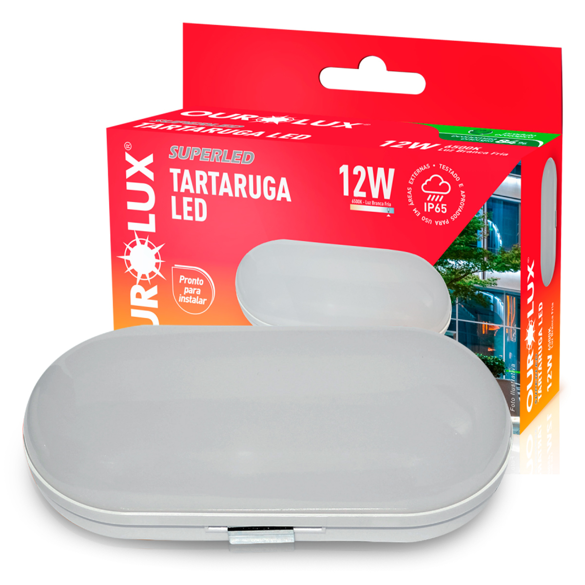 Luminária Tartaruga Led Oval Branco 12W 6500K Luz Branca Ip65 - Ourolux