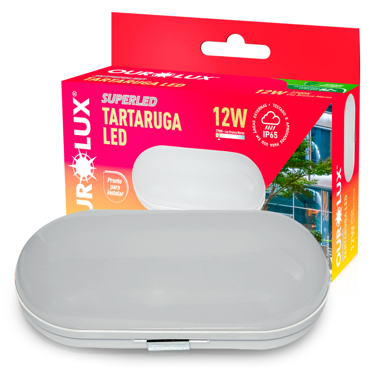 Luminária Tartaruga Led Oval Branco 12W 2700K Luz Amarela Ip65 - Ourolux