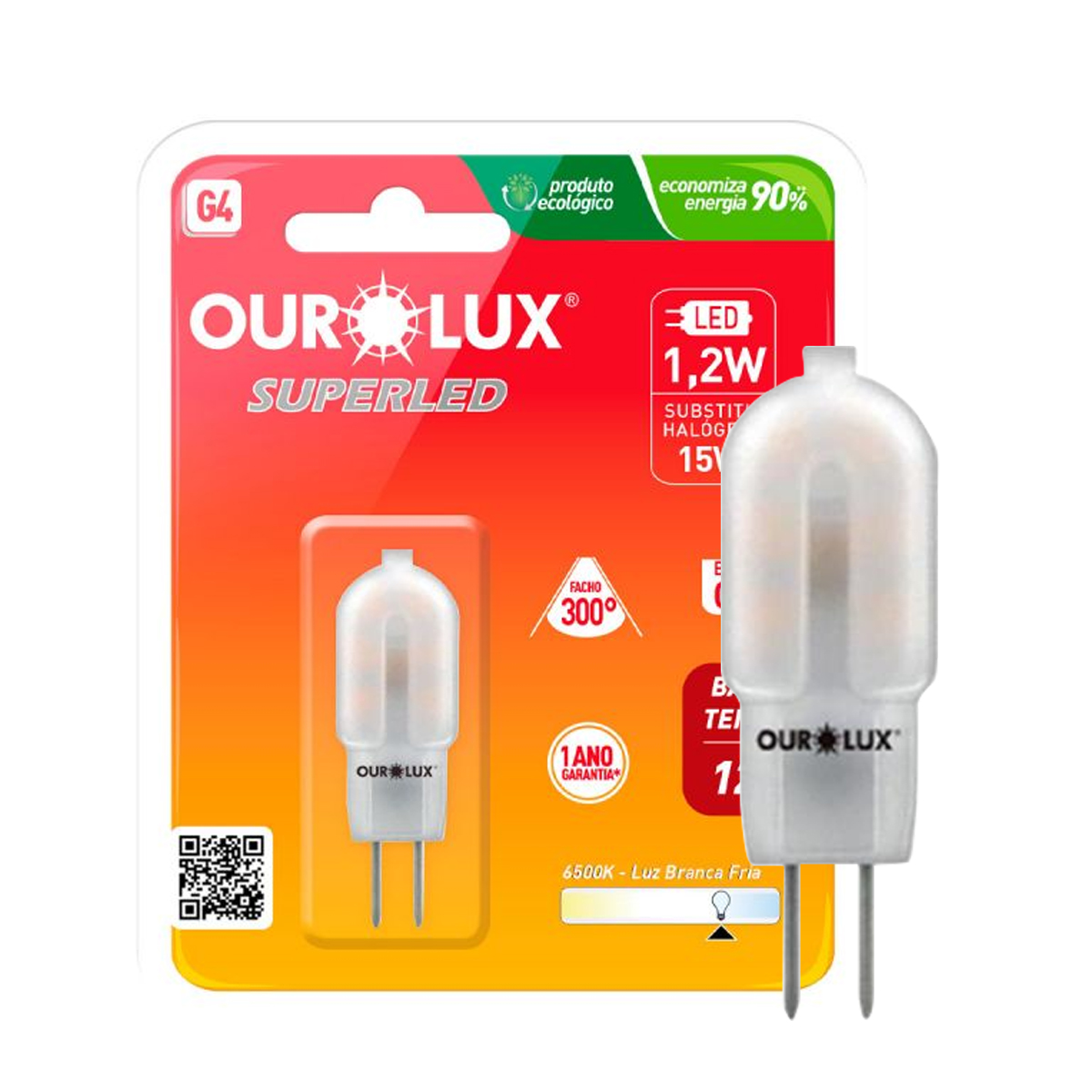 Lâmpada Led Bipino 1,2W 12V G4 6500K Luz Branca - Ourolux