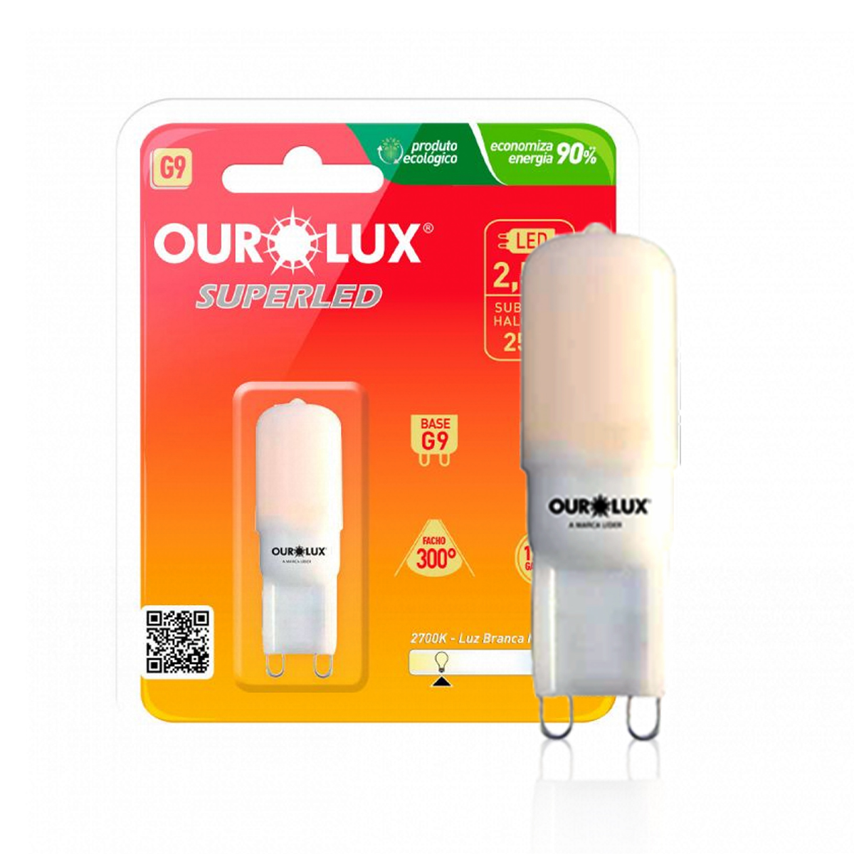 Lâmpada Led Bipino 2,5W 127V G9 2700K Luz Amarela - Ourolux