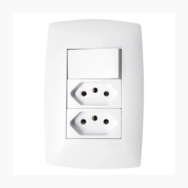 Conjunto 1 Interruptor Simples + 2 Tomadas 10A 4X2 Home Branco - Blux