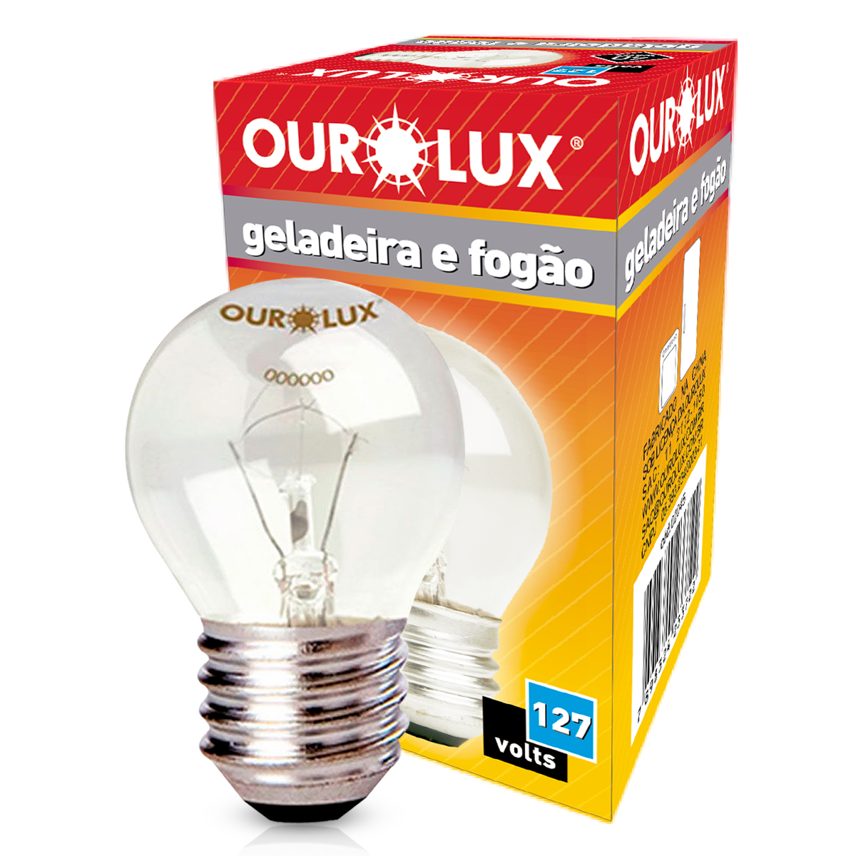 Lâmpada Incandescente Geladeira/Fogão P45 Clara 40W 127V E27 Luz Amarela - Ourolux