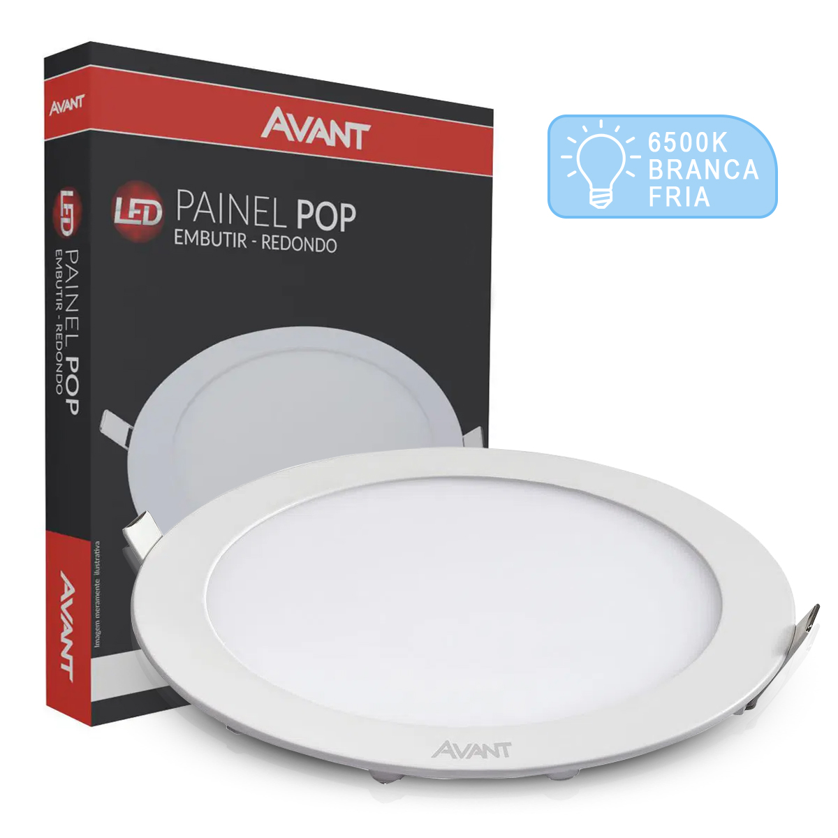 Luminária Painel Led De Embutir Redondo 18W Bivolt 6500K Luz Branca - Avant