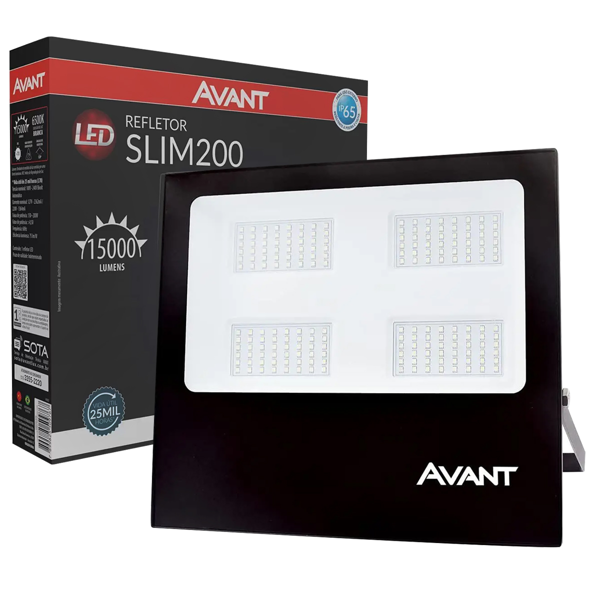 Luminária Refletor Led Quadrada 200W Bivolt 6500K Luz Branca - Avant