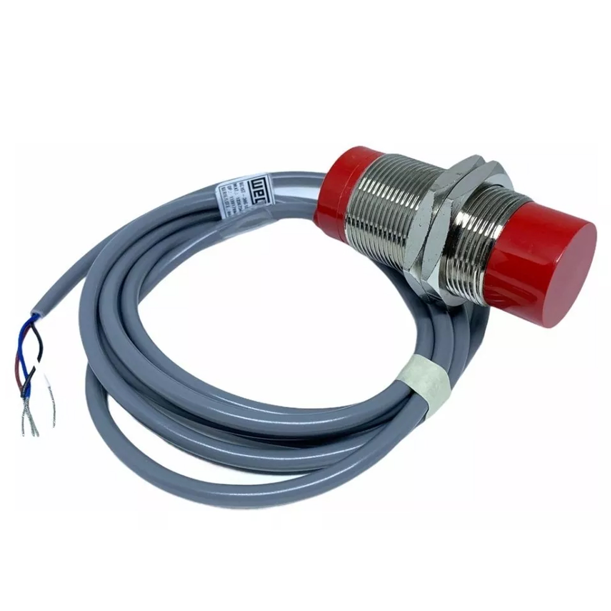 Sensor Capacitivo Cilíndrico Roscado Sn=15Mm M30X1,50Mm Metálico 4 Fios 10-30Vcc Cabo 2 Metros Npn 1Na+1Nf 1 Led Weg