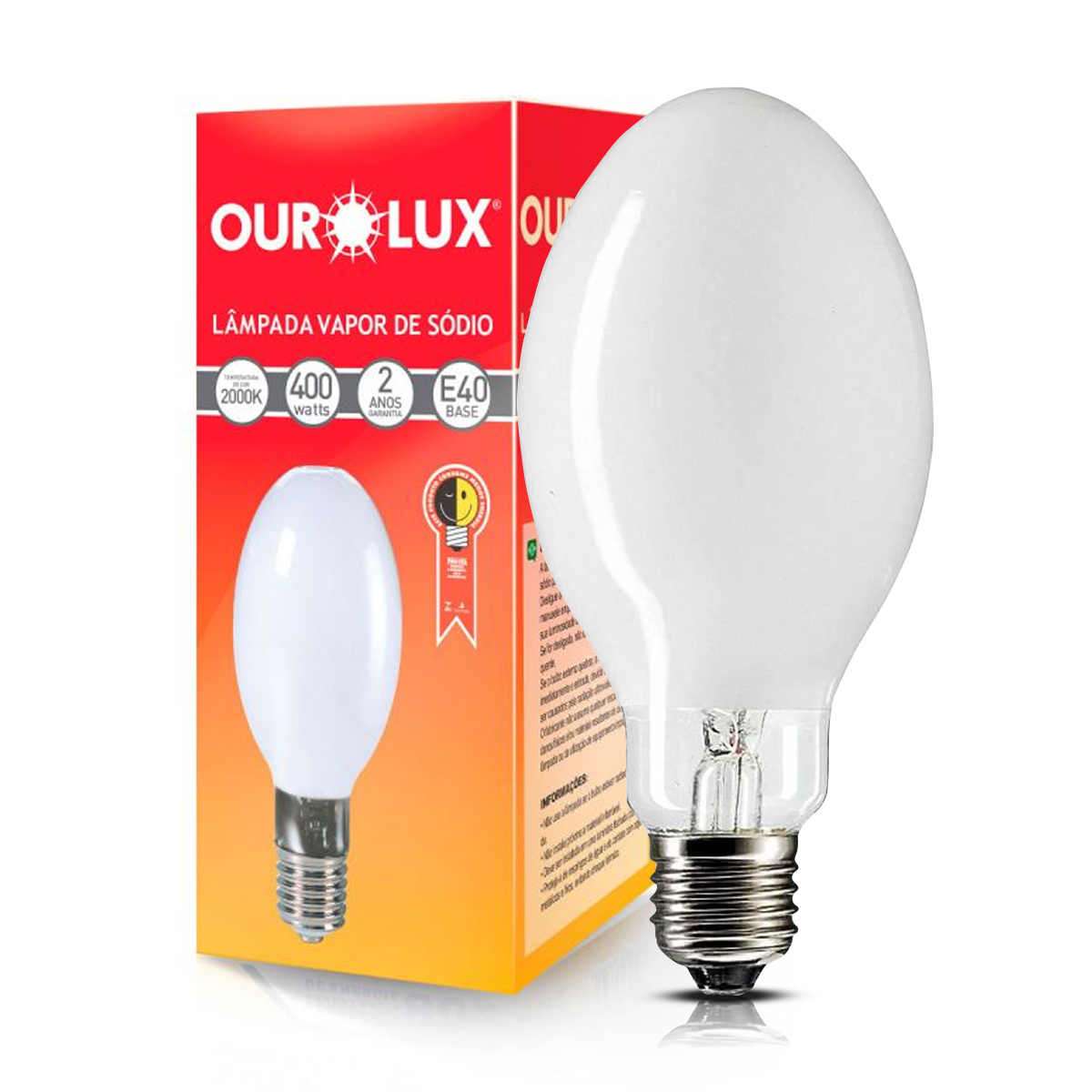 Lâmpada Vapor Sódio Ovoide 400W E40 2000K Luz Amarela - Ourolux