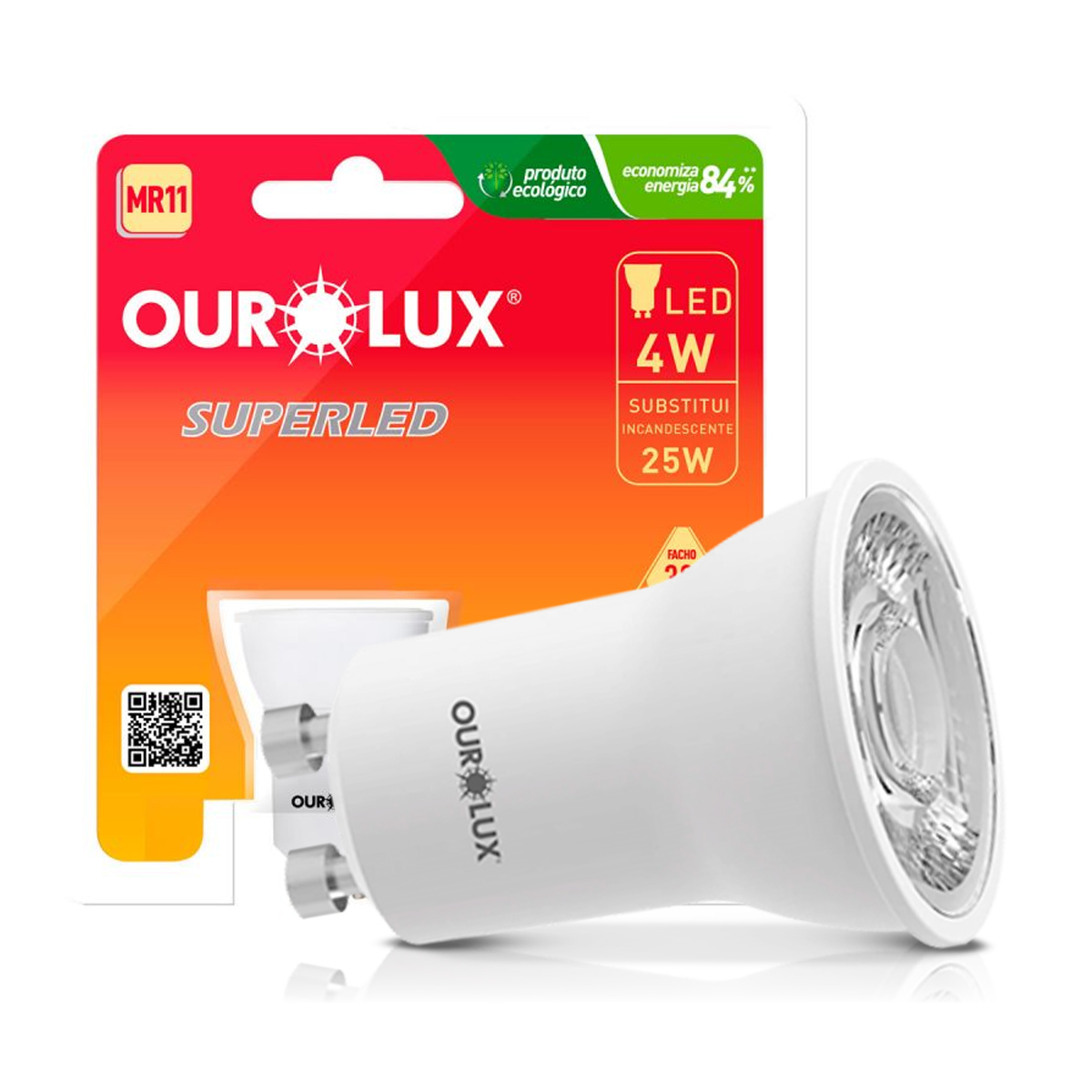 Lâmpada Led Dicroica Mr11 4W Bivolt Gu10 2700K Luz Amarela - Ourolux